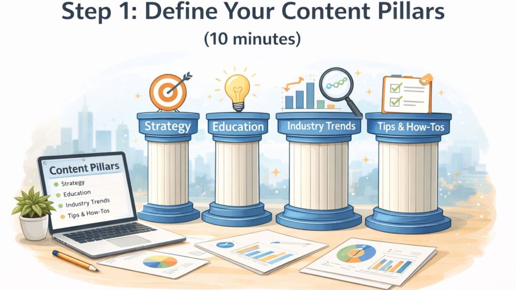 Step 1: Define Your Content Pillars (10 minutes) guide for Irish businesses