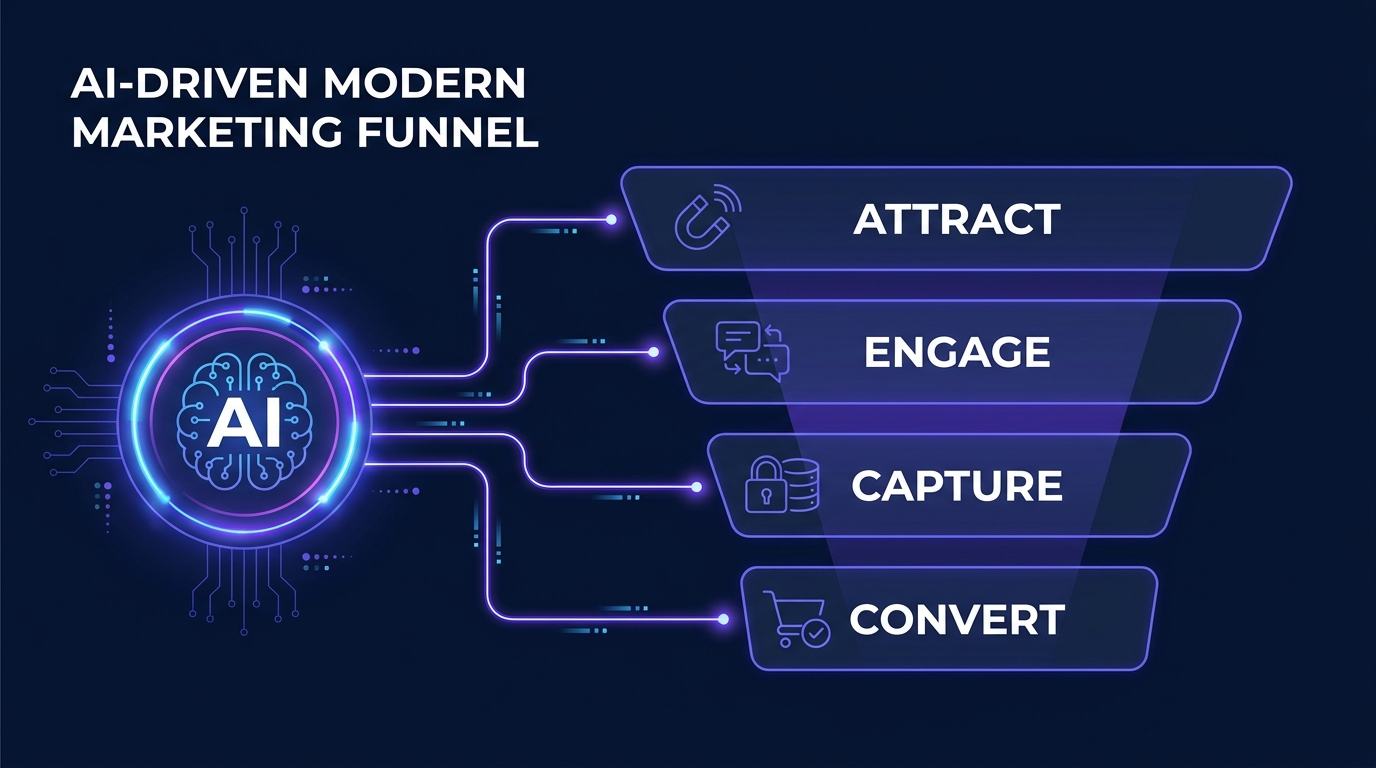 AI employee running the marketing funnel stages attract engage capture convert
