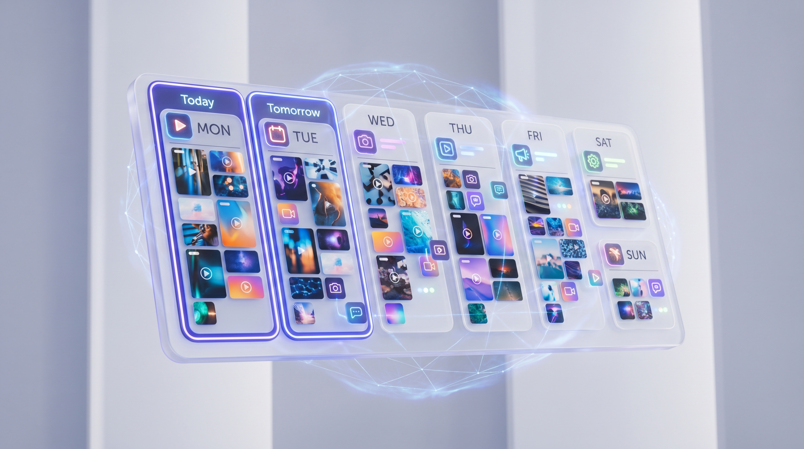 A week of social media content scheduled across multiple platforms