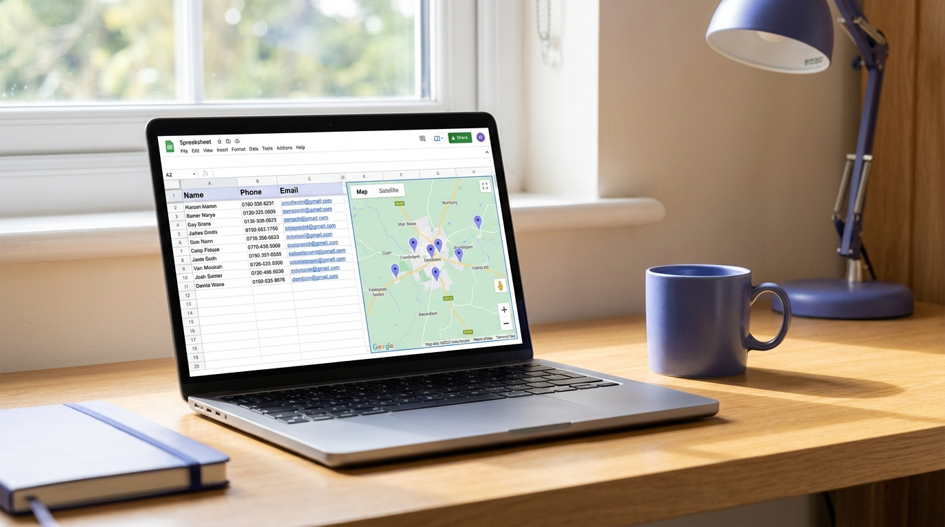 AI lead scraper showing local business leads with phone and email details